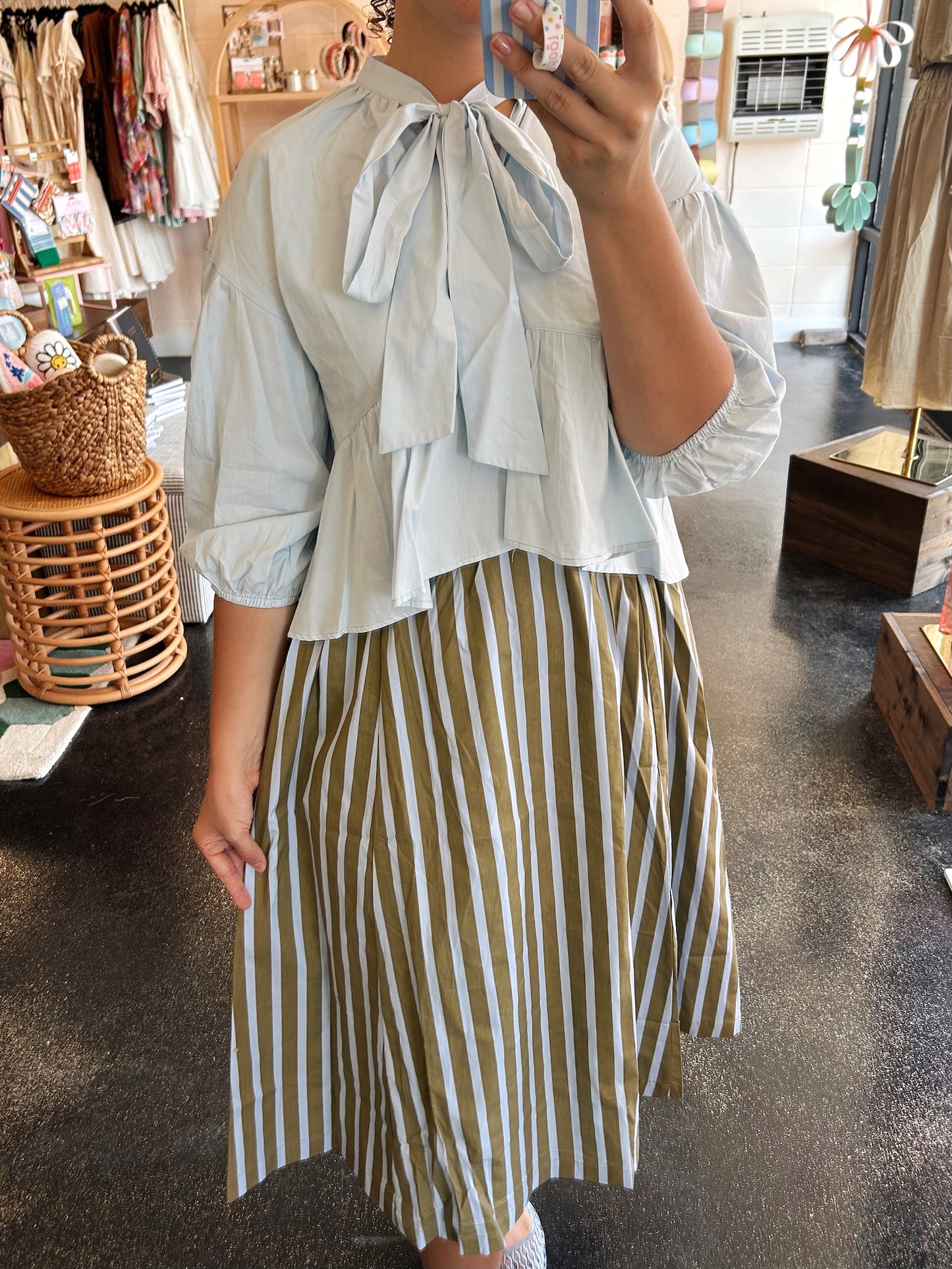 Olive Wide Stripe Skirt