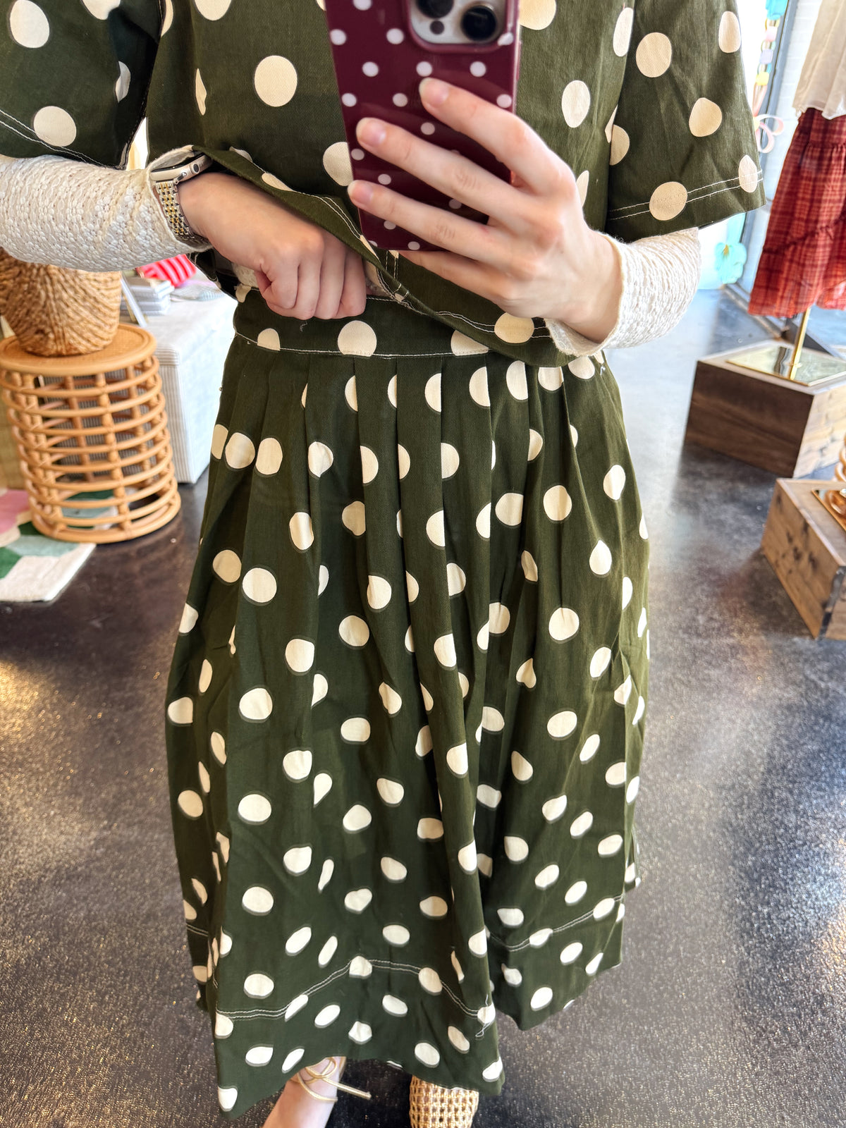 Olive Polka Dot Set Skirt