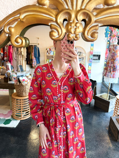 Berry Print Button Dress