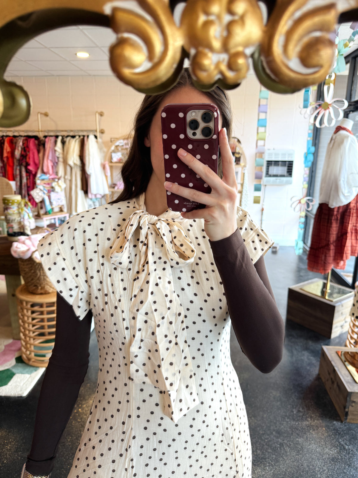 Polka Dot Tie Neck Dress