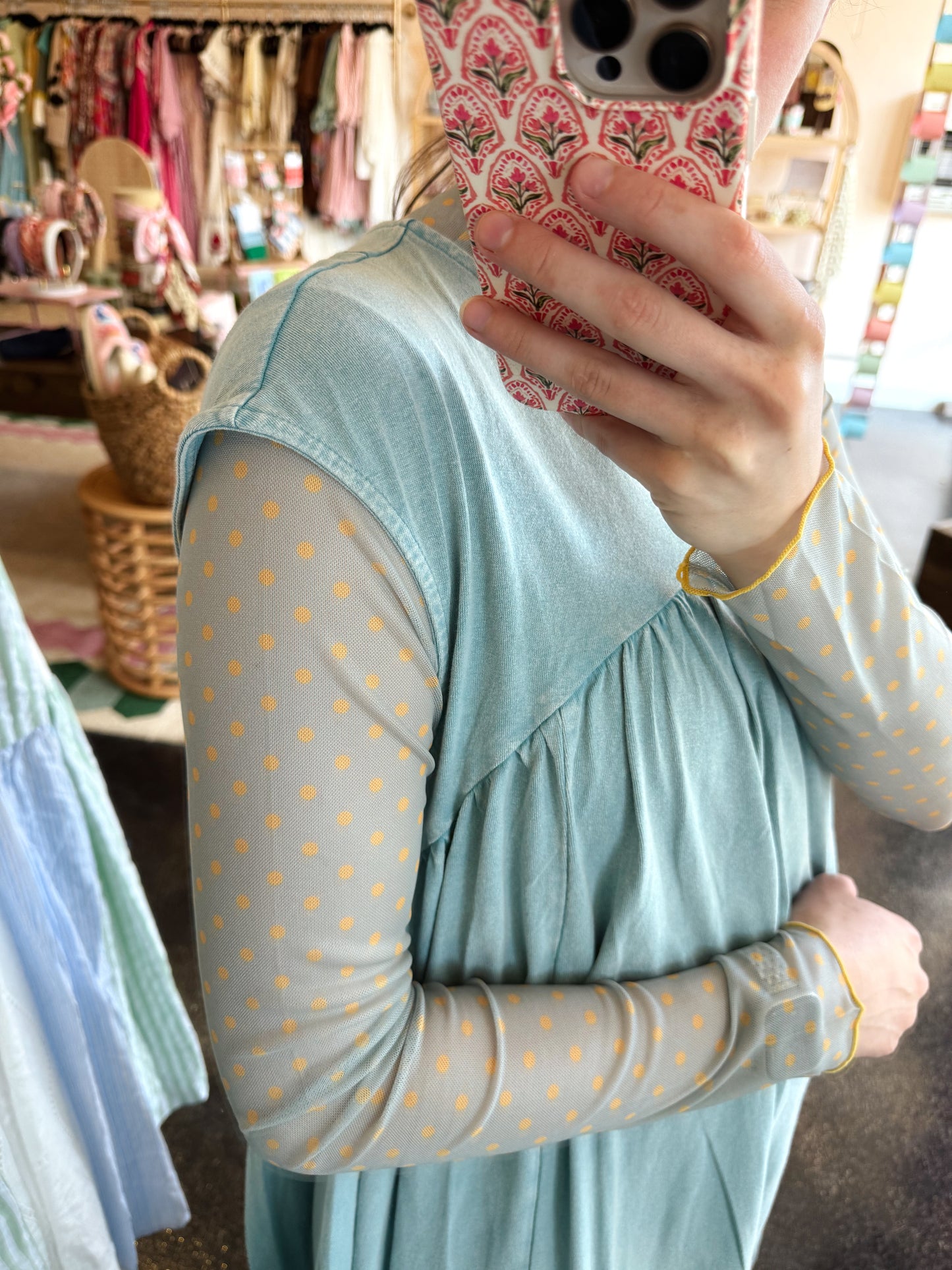 Teal Polka Dot Mesh Top