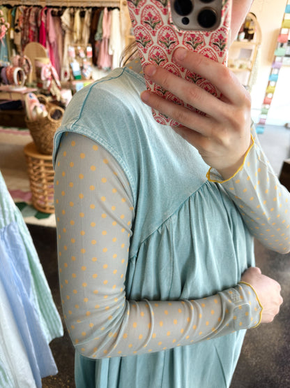 Teal Polka Dot Mesh Top
