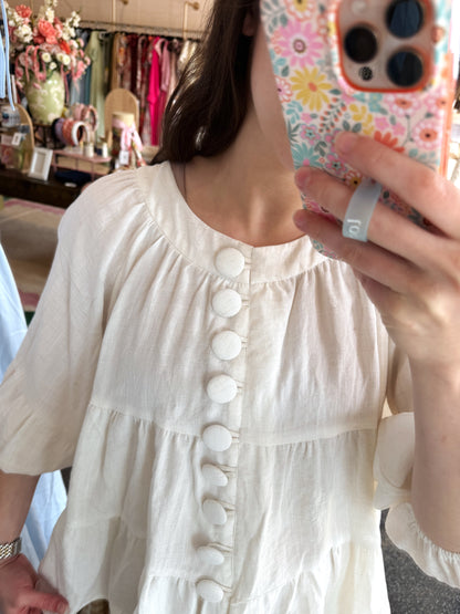 Cream Big Button Top