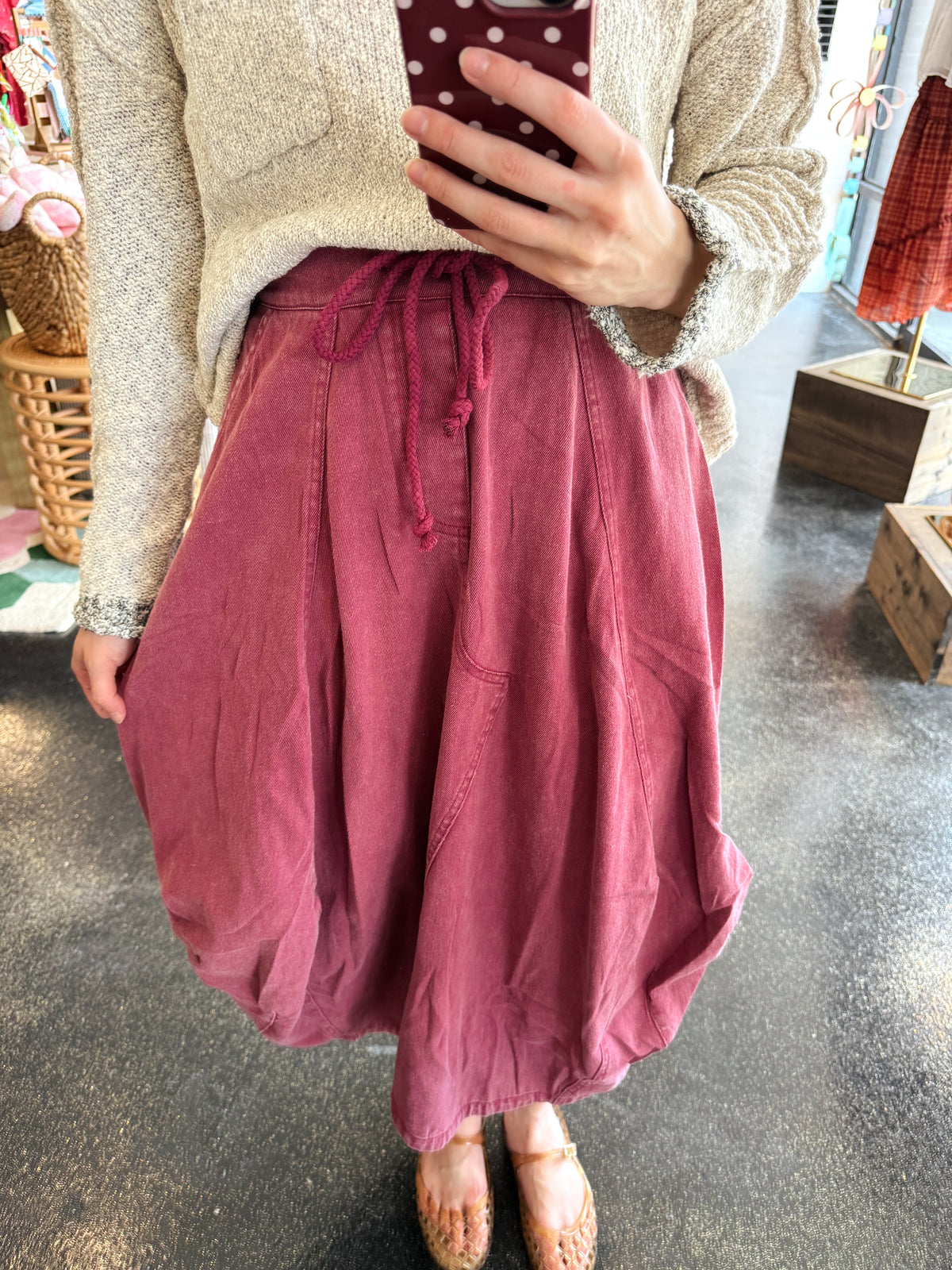 Washed Denim Balloon Skirt