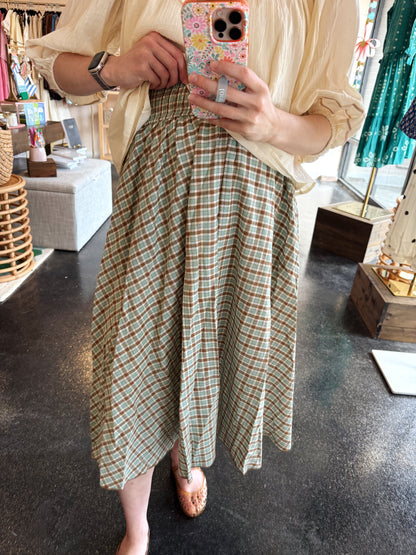 Brown Multi Plaid Skirt