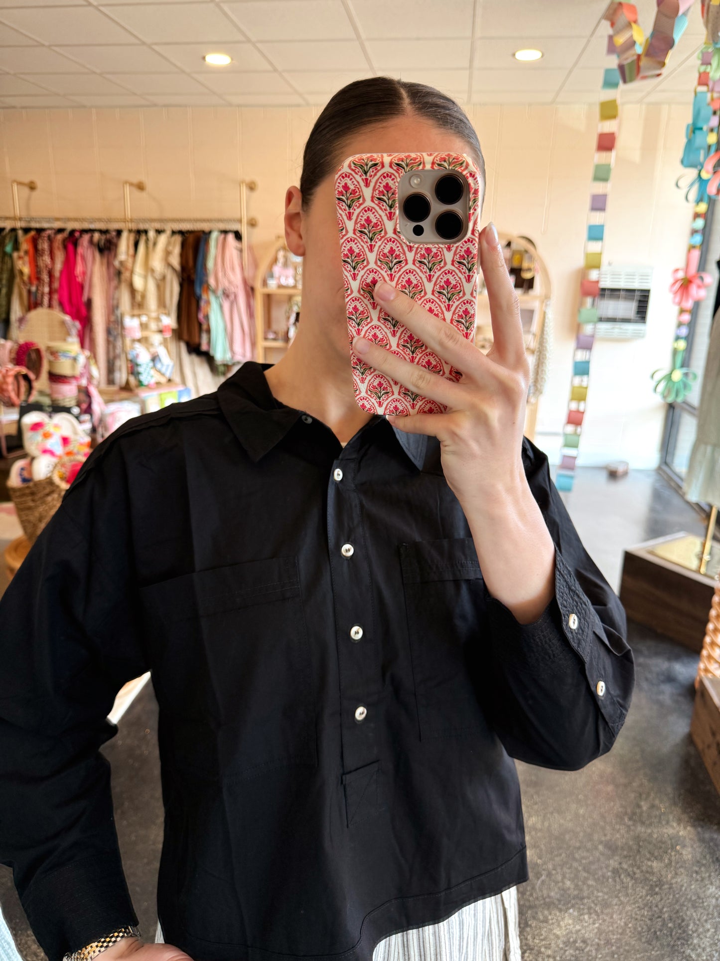 Black Button Down Top - MEDIUM