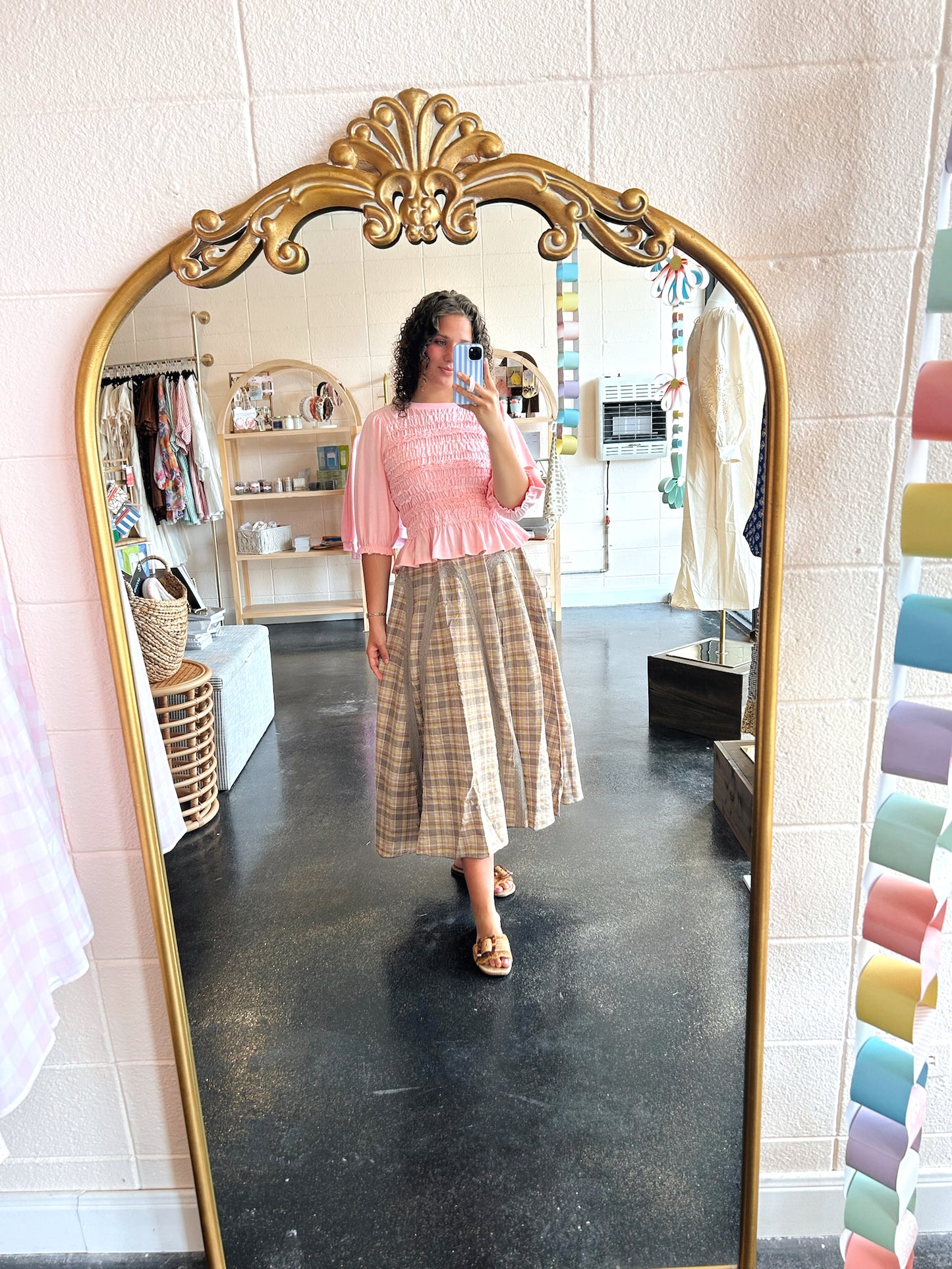 Mushroom Plaid Mix Skirt