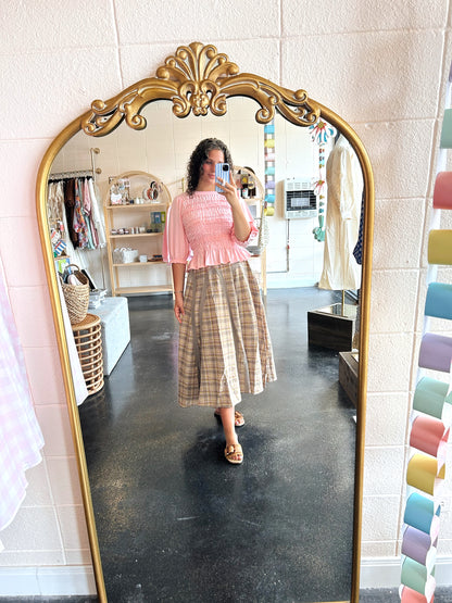 Mushroom Plaid Mix Skirt