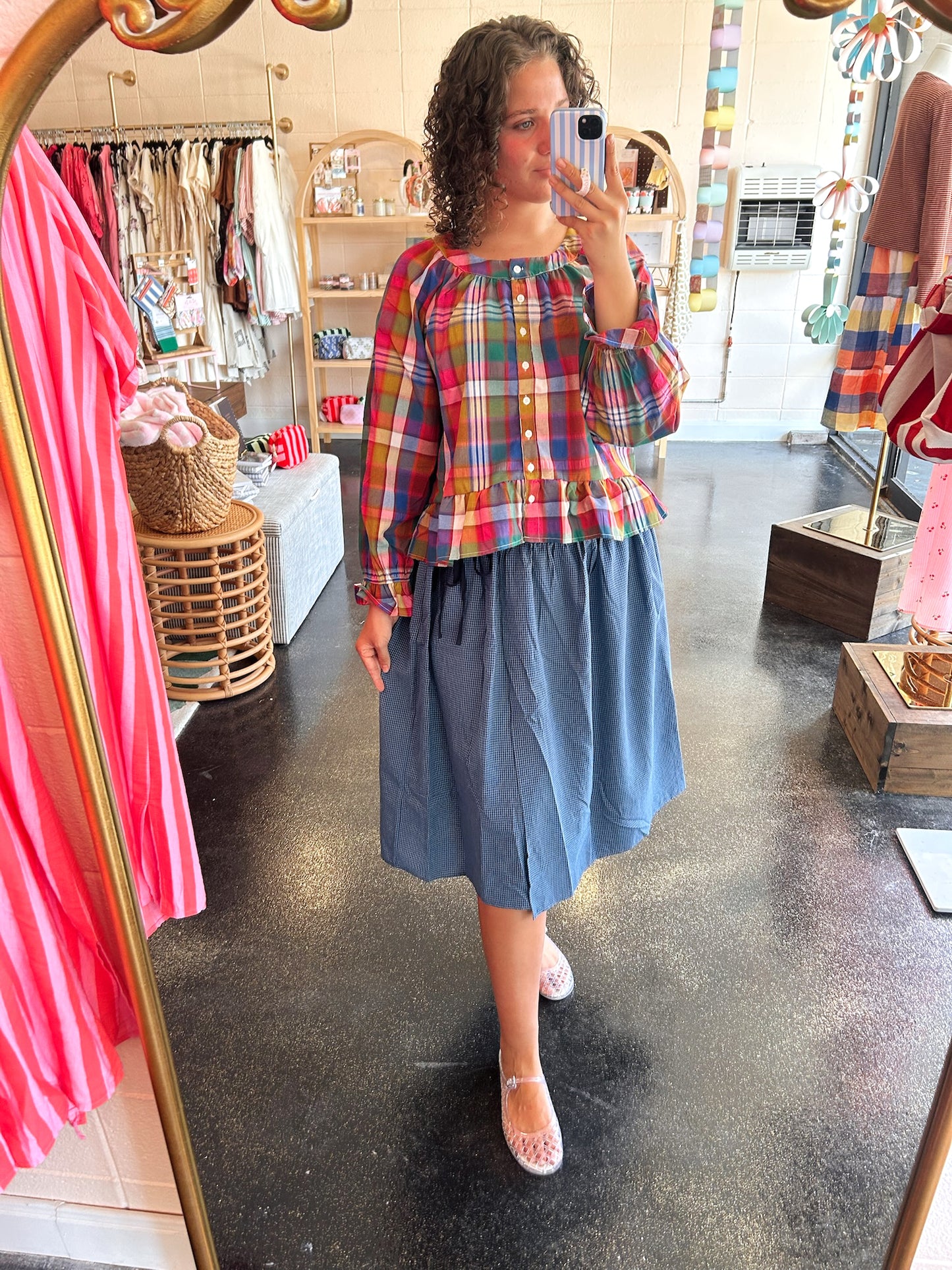Pink/Navy Plaid Top