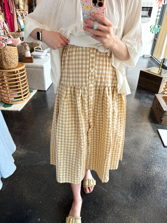 Front Button Check Skirt