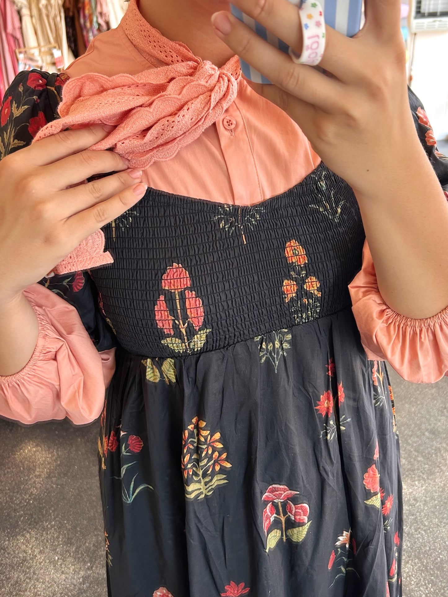 Smocked Floral Print Dress