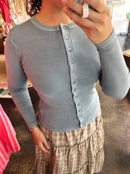 Slate Blue Button Front Top