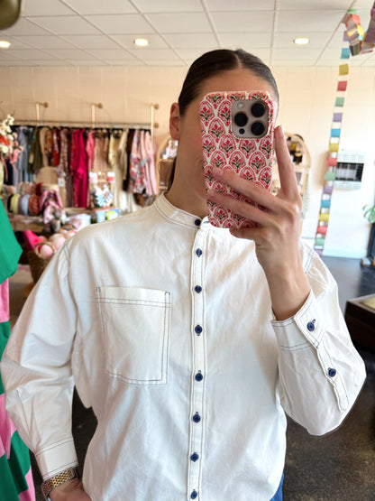 White & Blue Accent Top