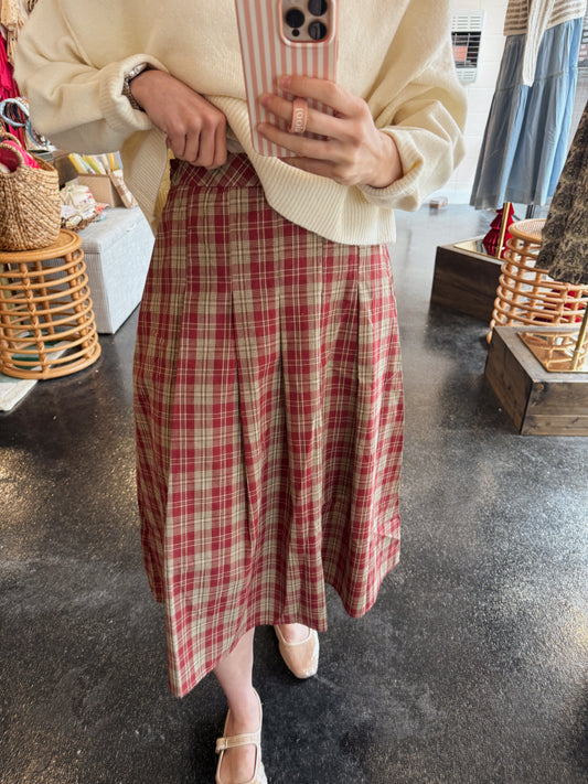 Red Multi Plaid Skirt