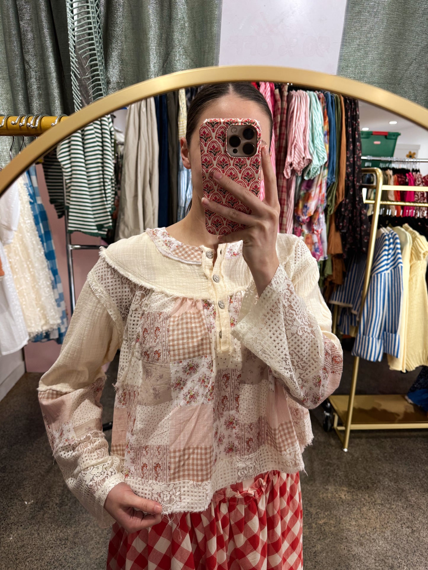 Red Floral Patch Top