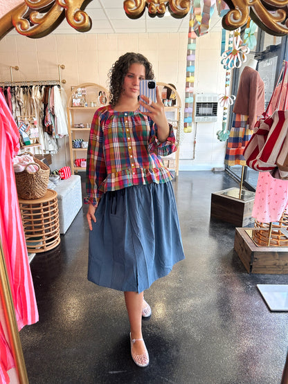 Pink/Navy Plaid Top