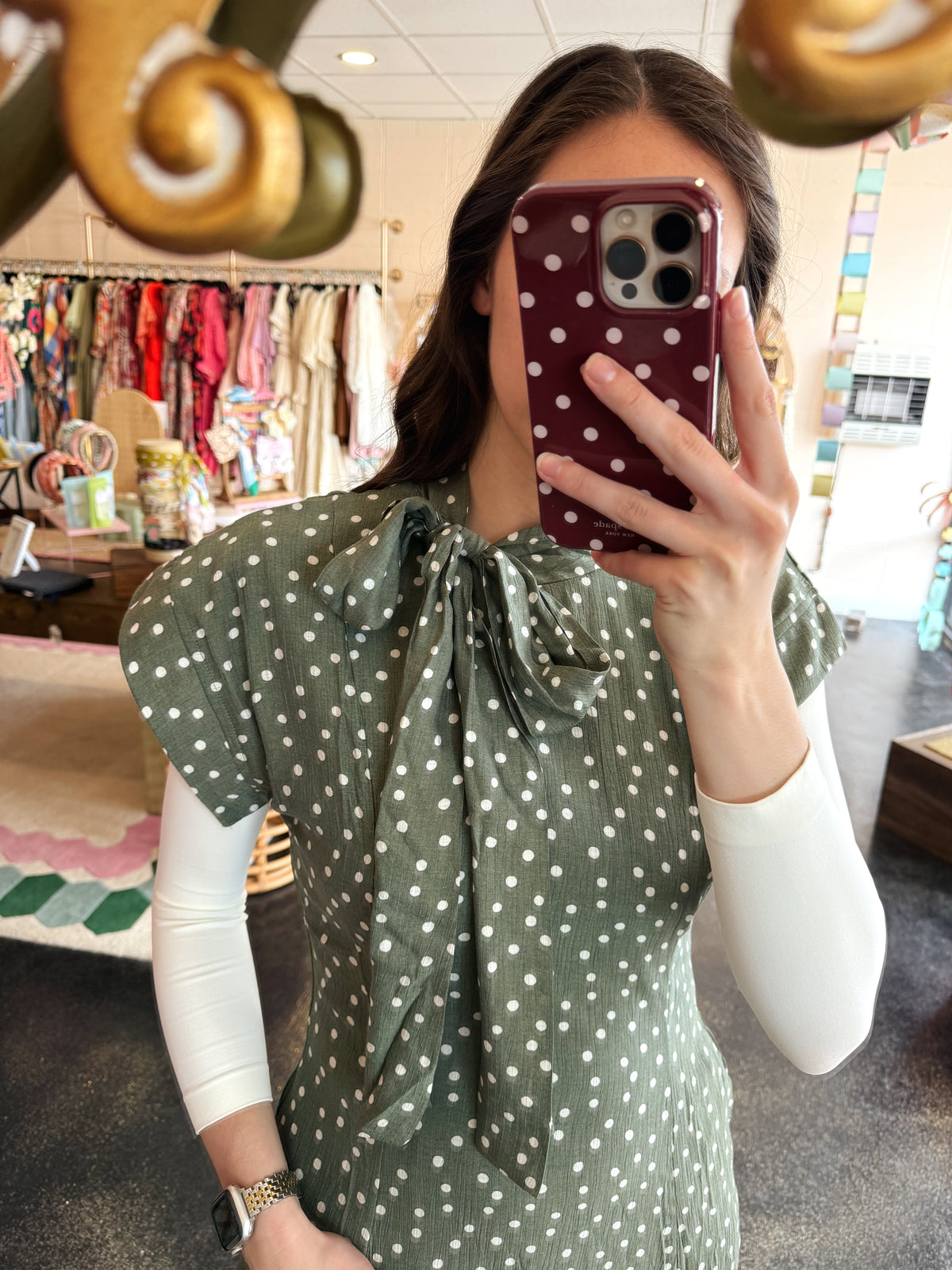 Polka Dot Tie Neck Dress