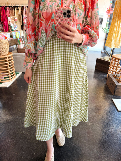 Olive Gingham Skirt