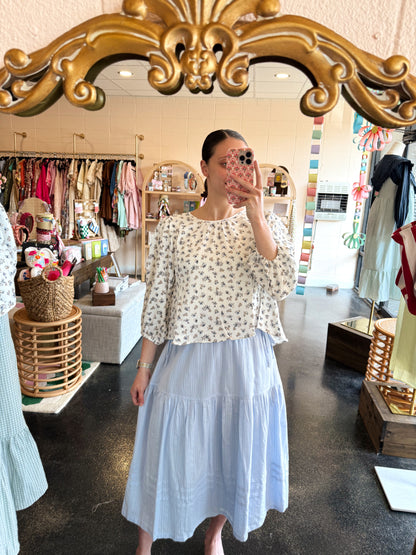 White Gauze Floral Top - LARGE