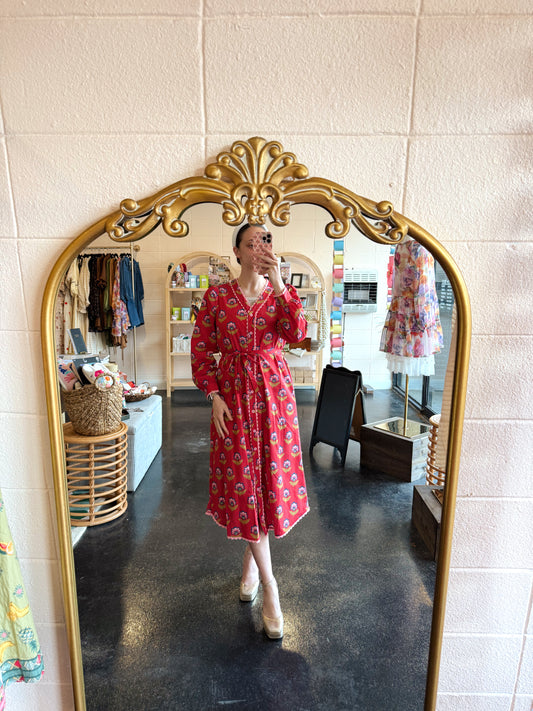 Berry Print Button Dress