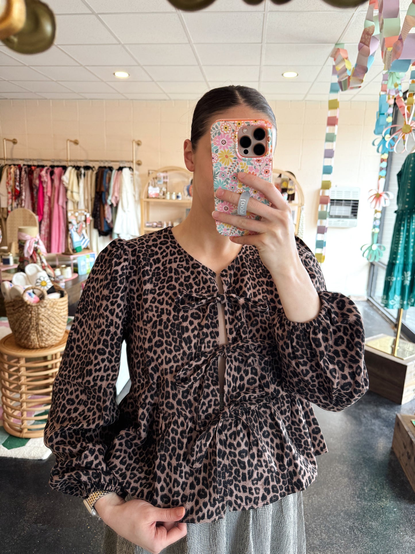 Leopard Front Tie Top