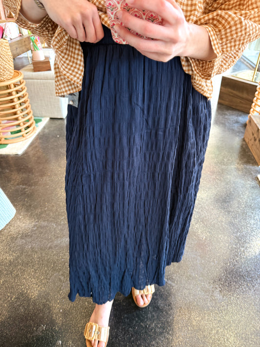 Navy Shirred Skirt