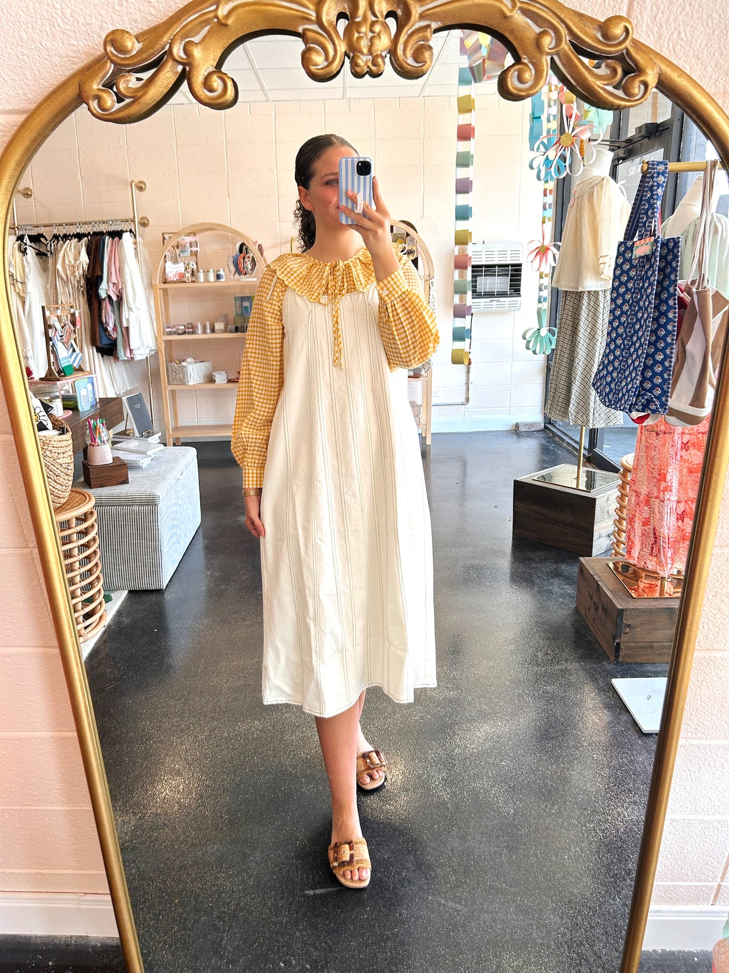 Off White Shoulder Tie Dress