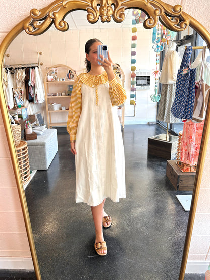 Off White Shoulder Tie Dress