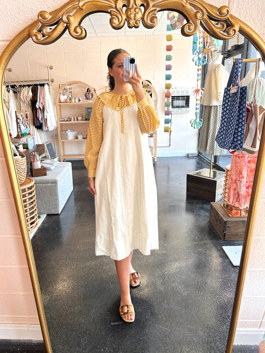Off White Shoulder Tie Dress