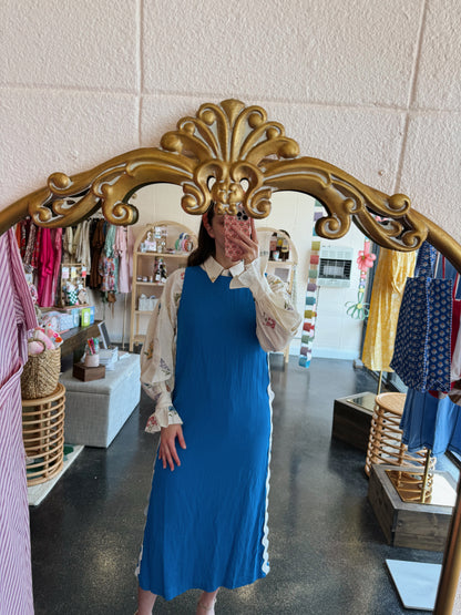 French Blue Scallop Trim Dress