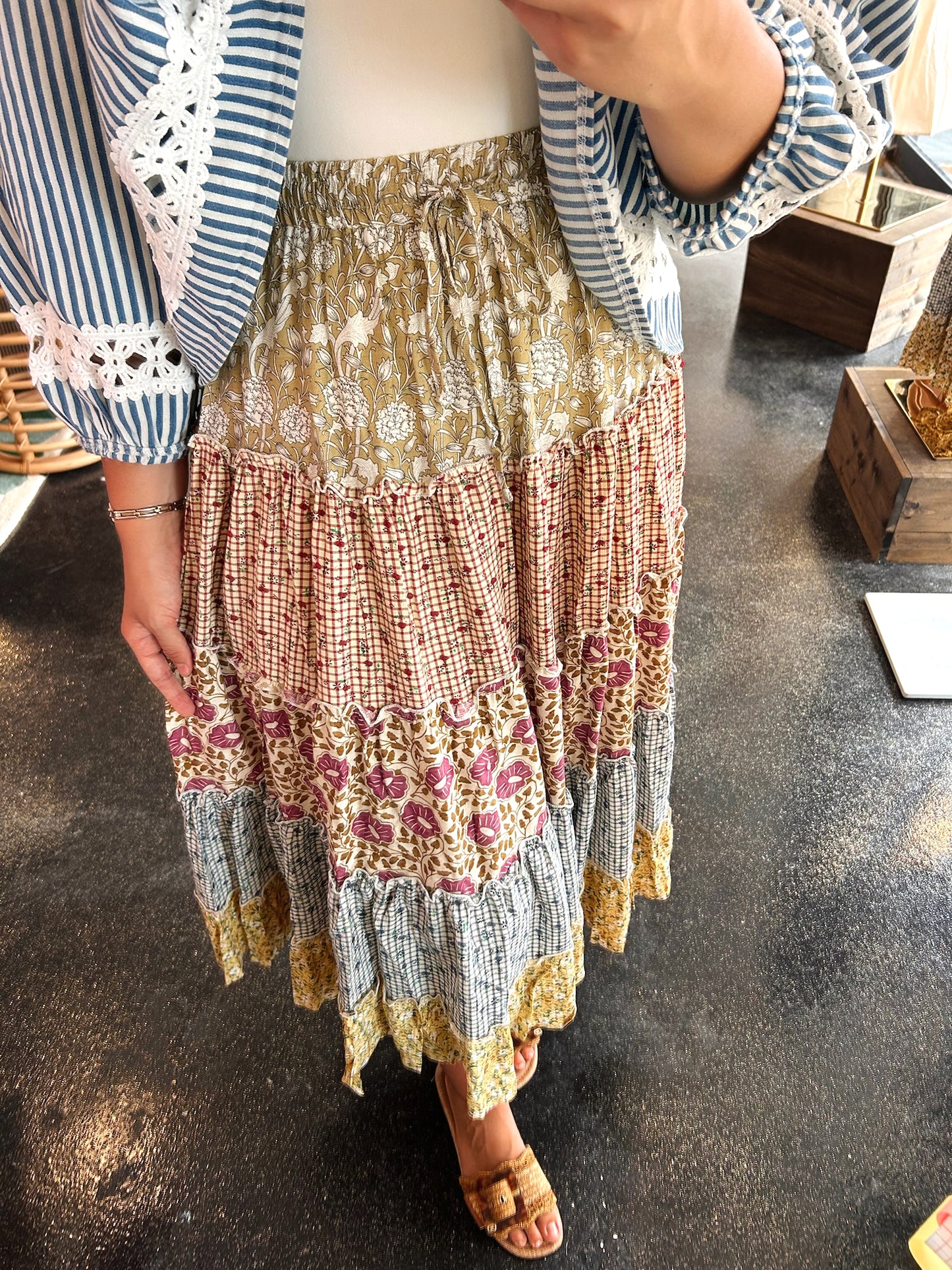 Khaki Print Mix Skirt