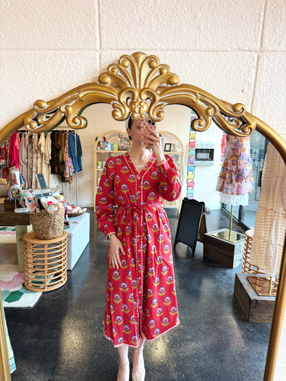 Berry Print Button Dress