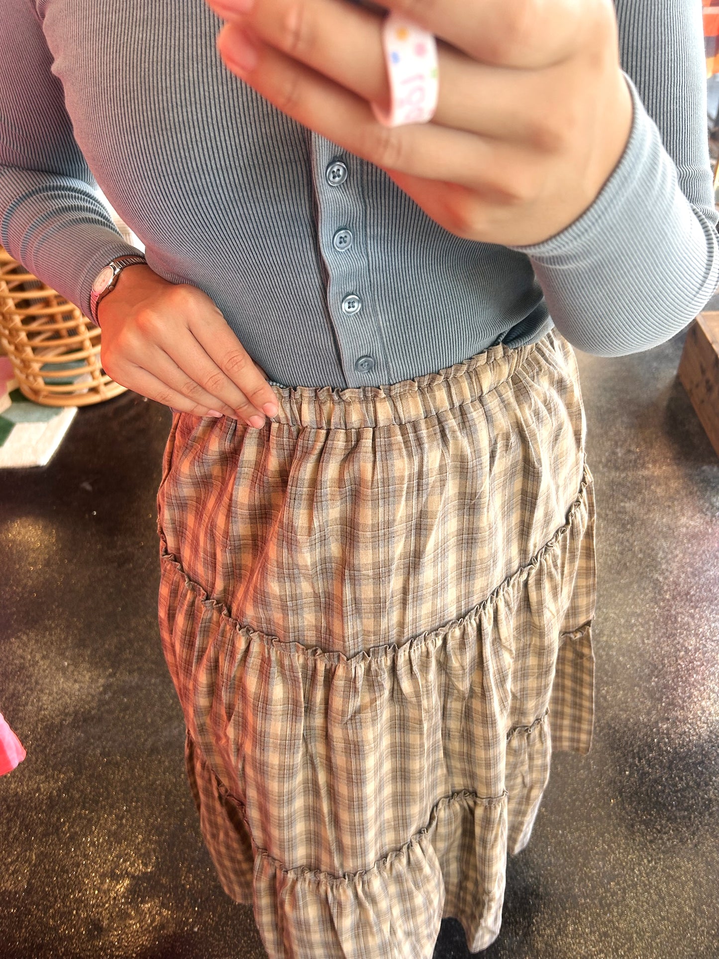 Sand/Mocha Plaid Skirt