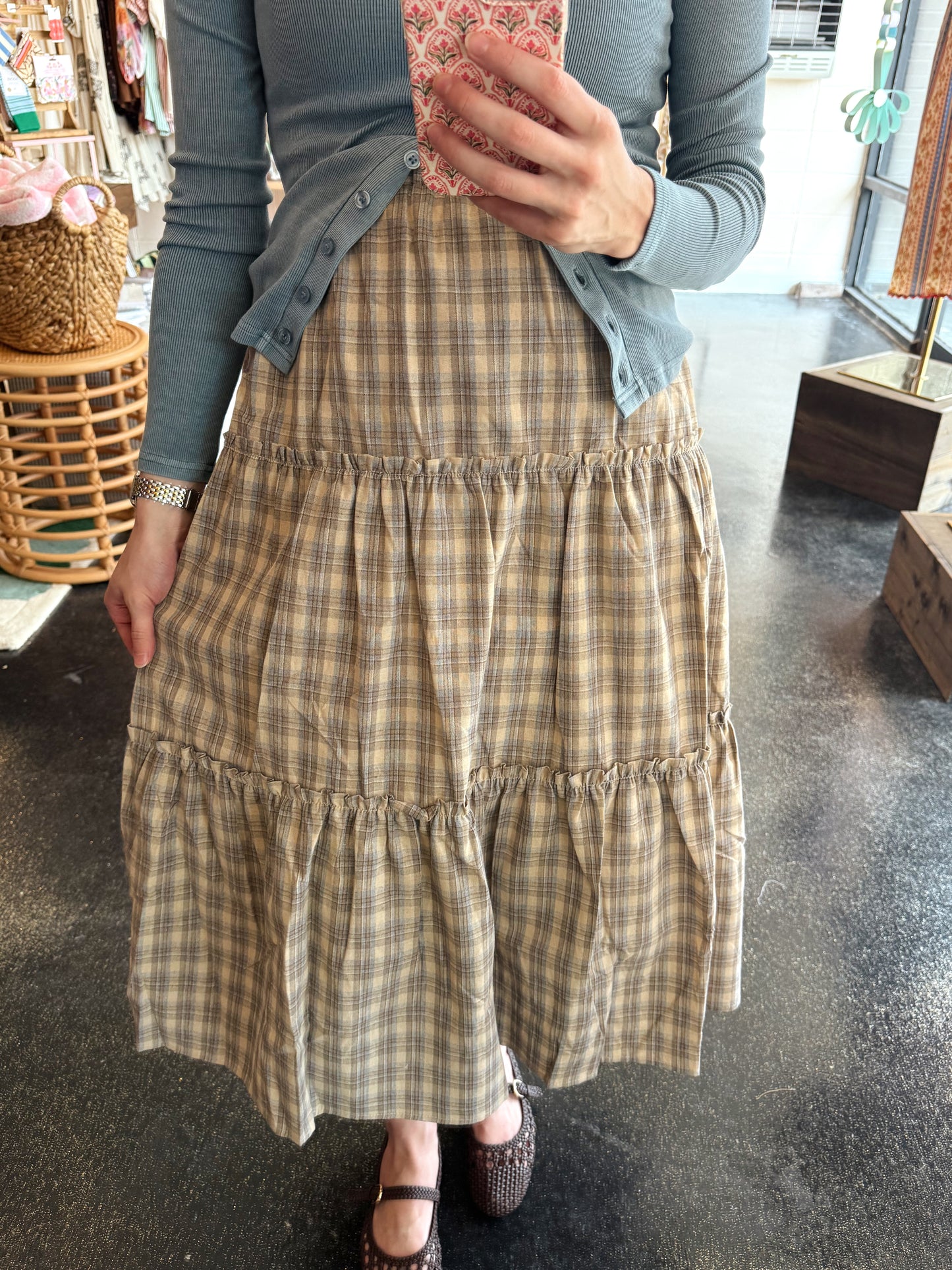 Sand/Mocha Plaid Skirt