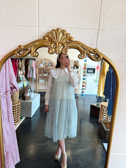Tiered Gingham Embroidered Dress