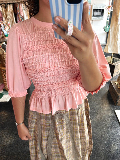 Peony Pink Smocked Detail Knit Top