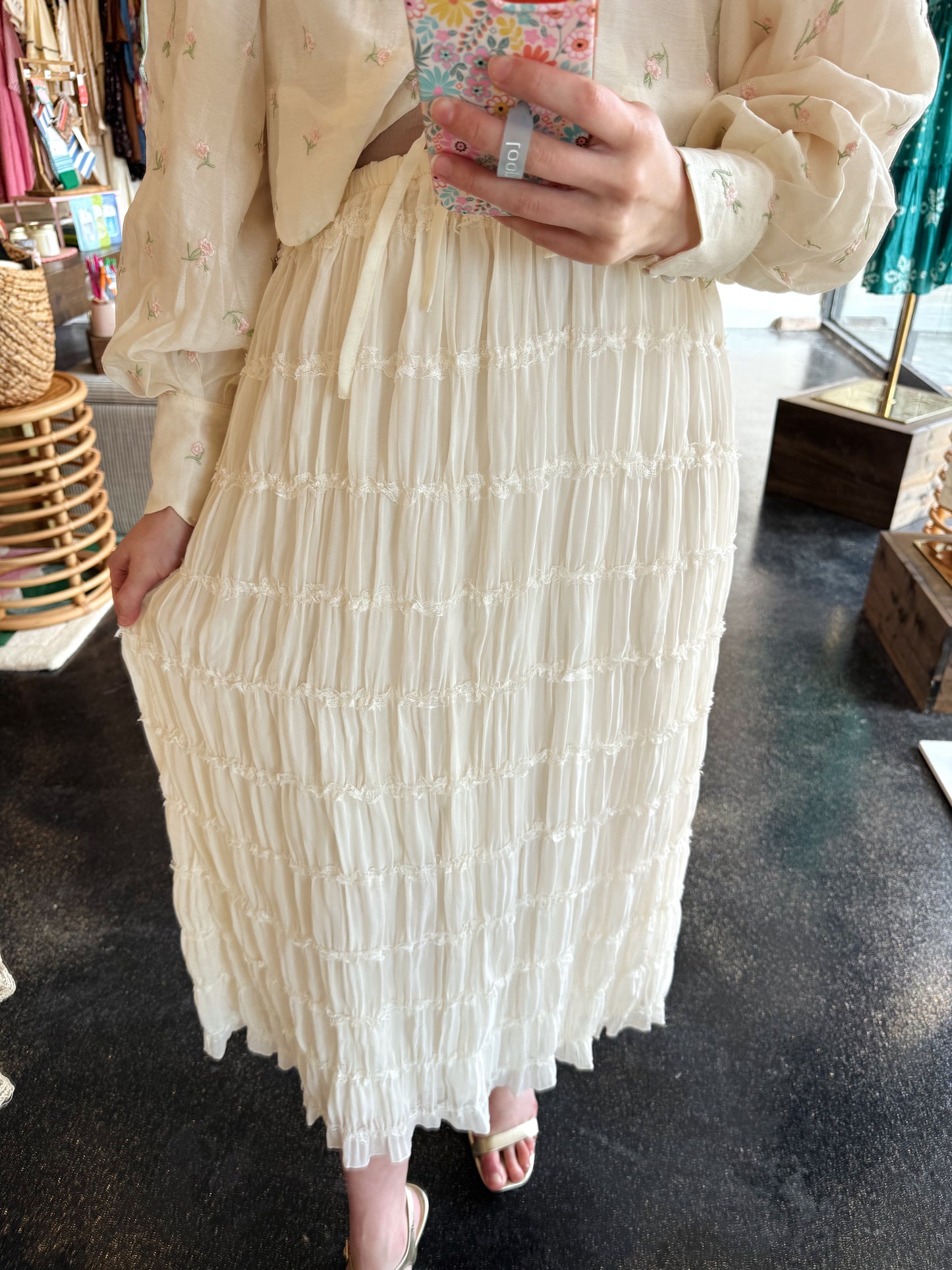 Ruffle Tiered Mesh Maxi Skirt