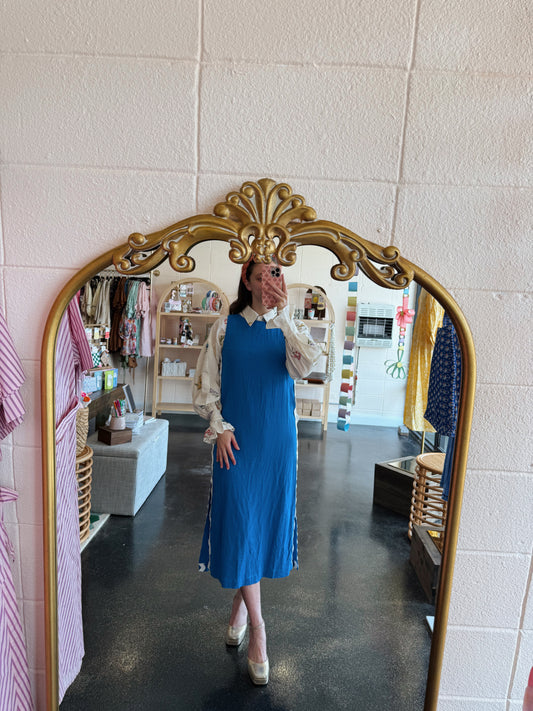 French Blue Scallop Trim Dress