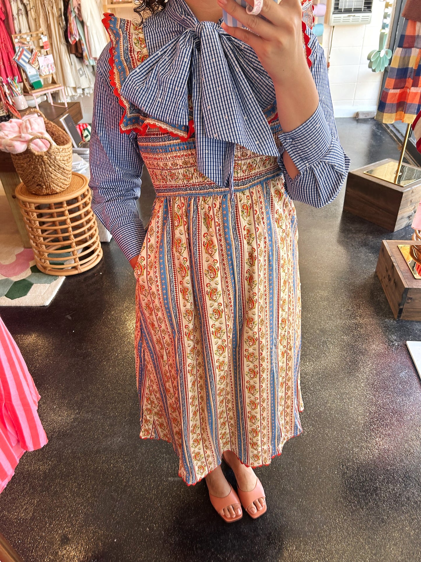 Check Dot Bow Blouse