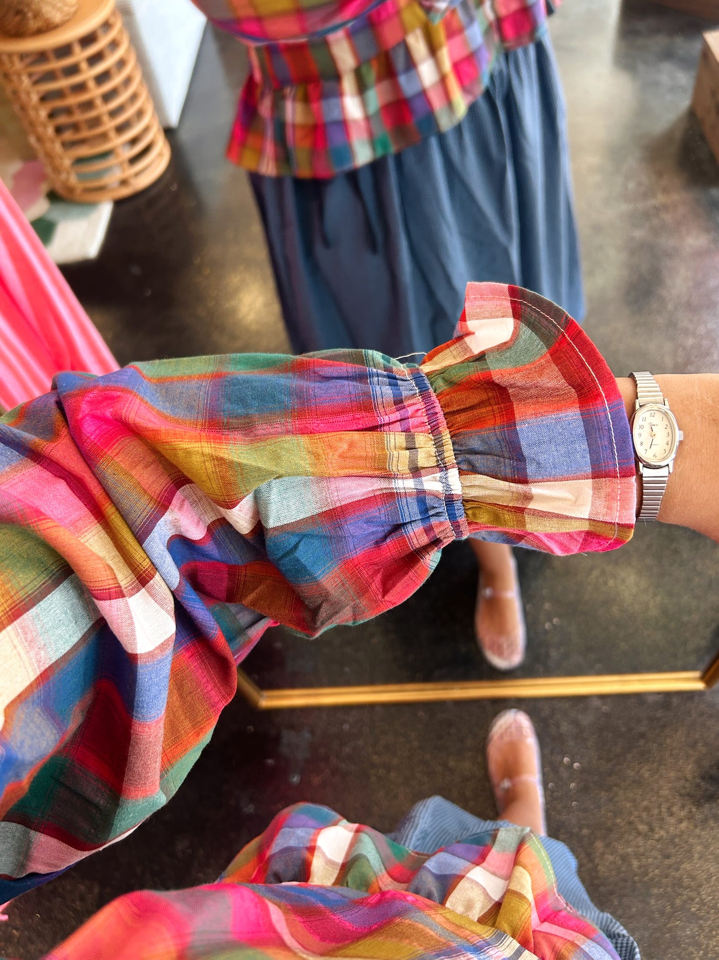Pink/Navy Plaid Top