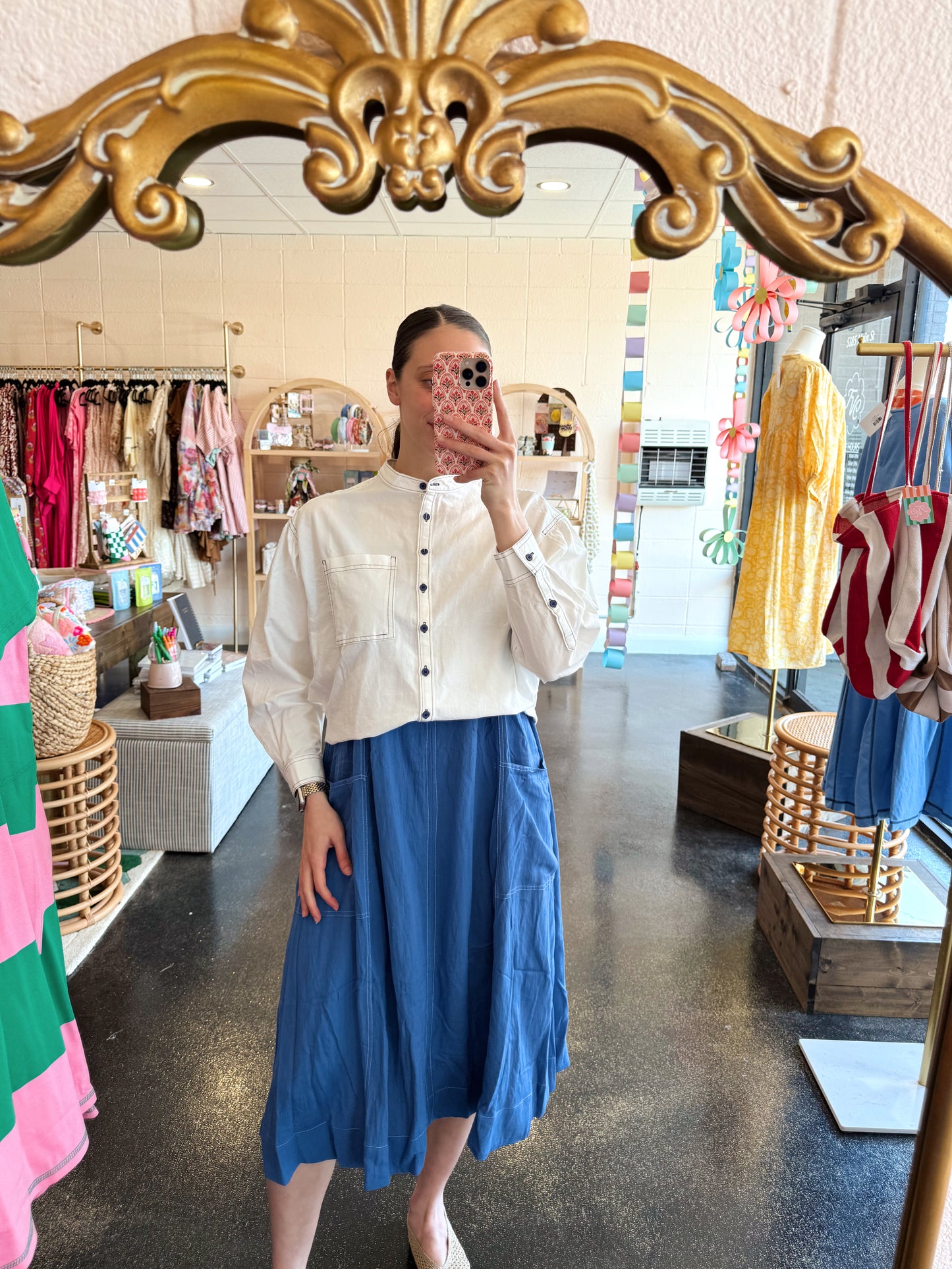 White & Blue Accent Top