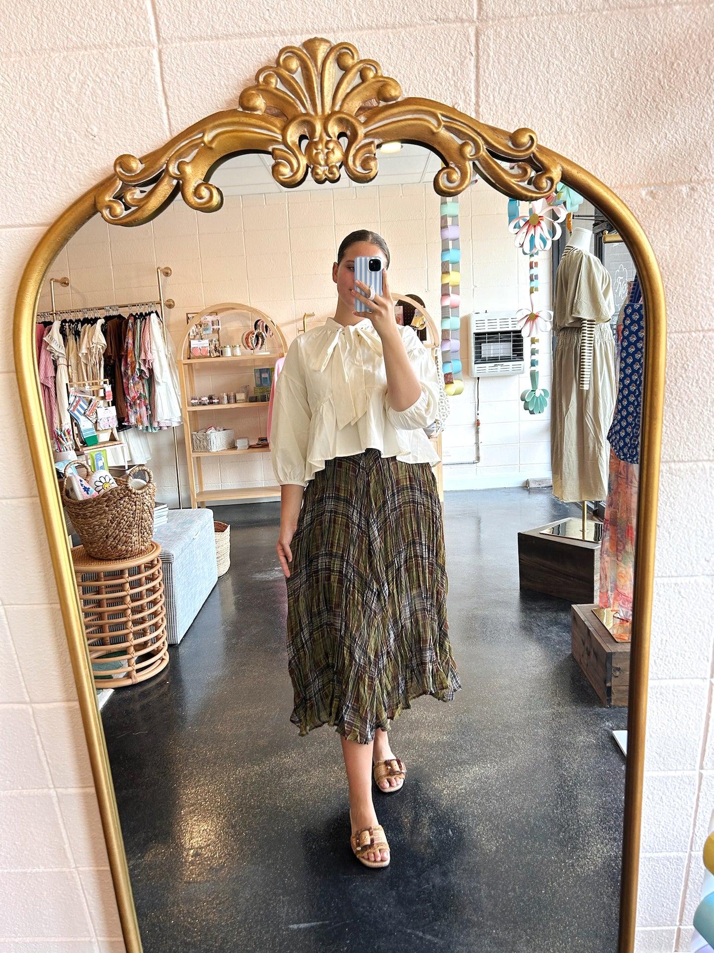 Bow Ruffle Hem Blouse