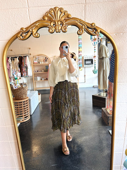 Bow Ruffle Hem Blouse