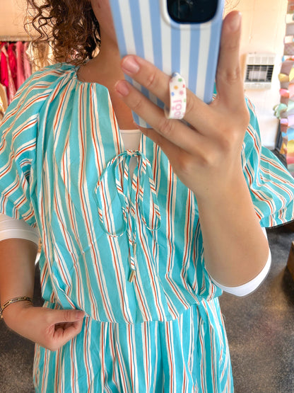 Teal Stripe Set Top