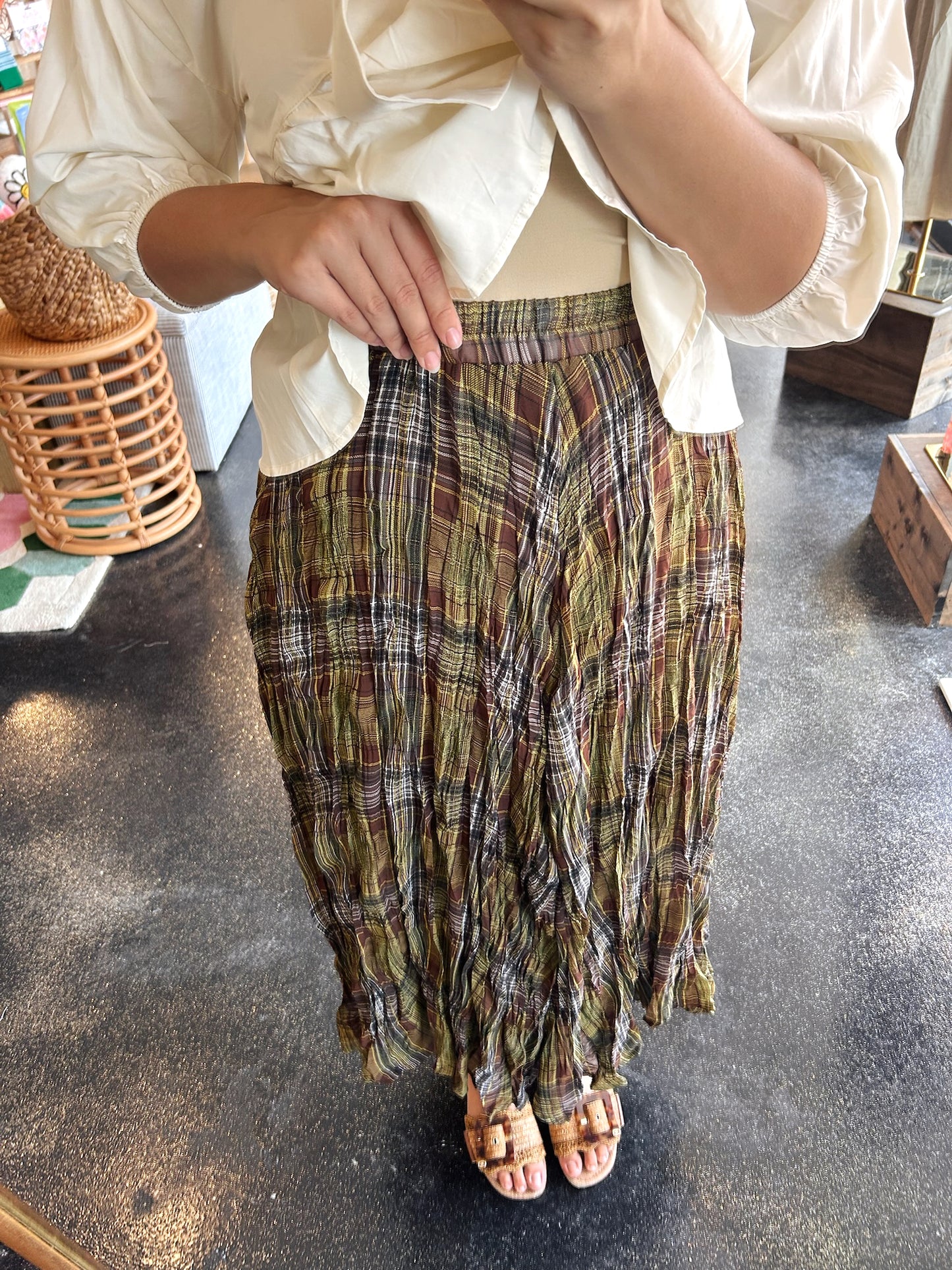 Olive Brown Plaid Skirt