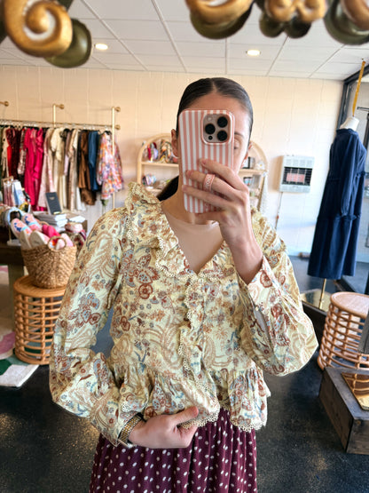 Custard Floral Top