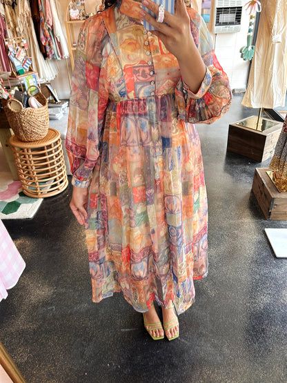 Patchwork Print Midi Dress