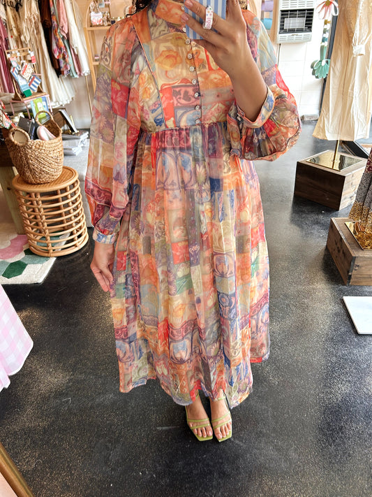 Patchwork Print Midi Dress