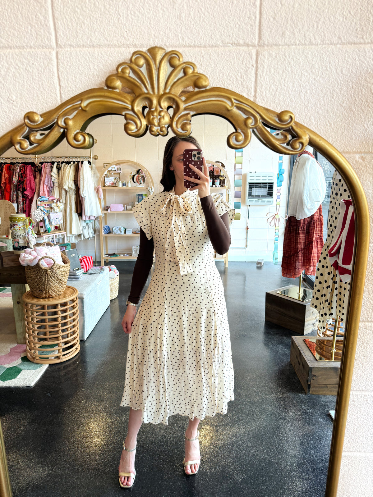 Polka Dot Tie Neck Dress