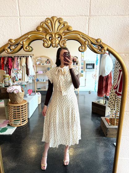Polka Dot Tie Neck Dress